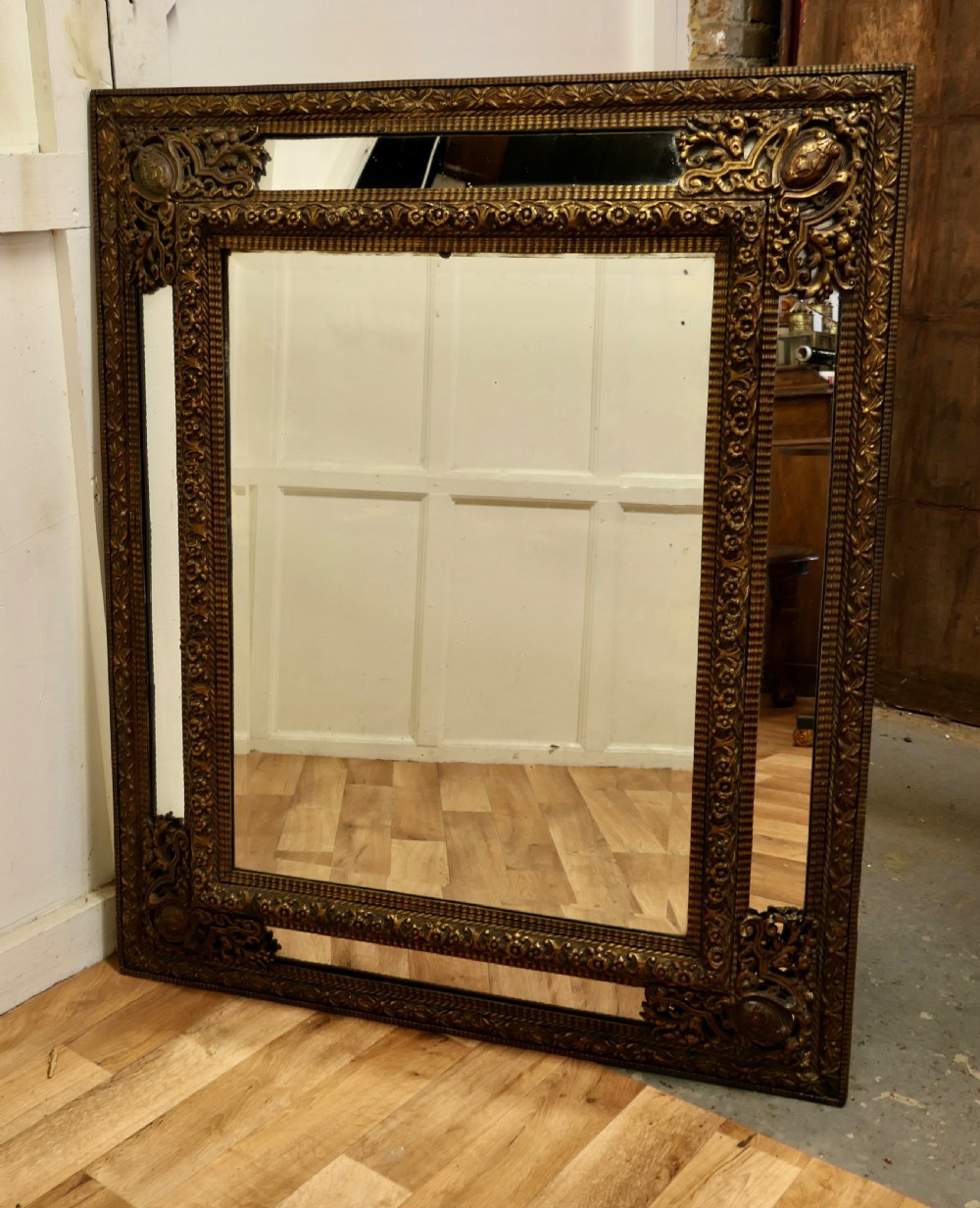 Large Early French Toleware Brass Cushion Mirror View XI