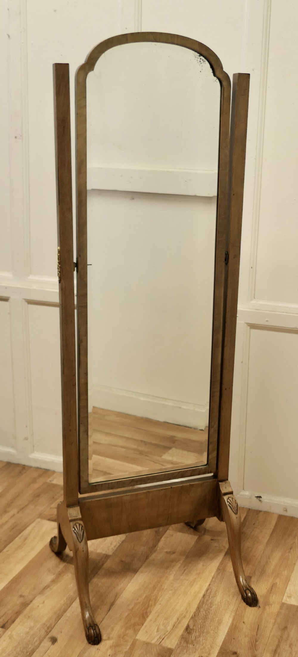 Art Deco Figured Walnut Cheval Mirror  