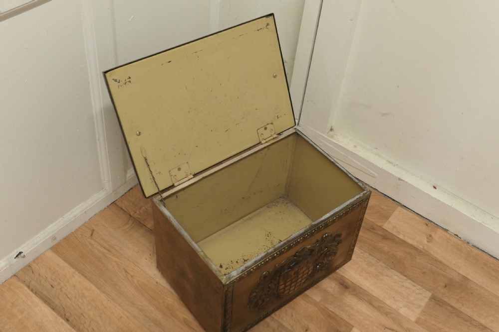 Heraldic Embossed Brass Log Box, with Coats of Arms View VI