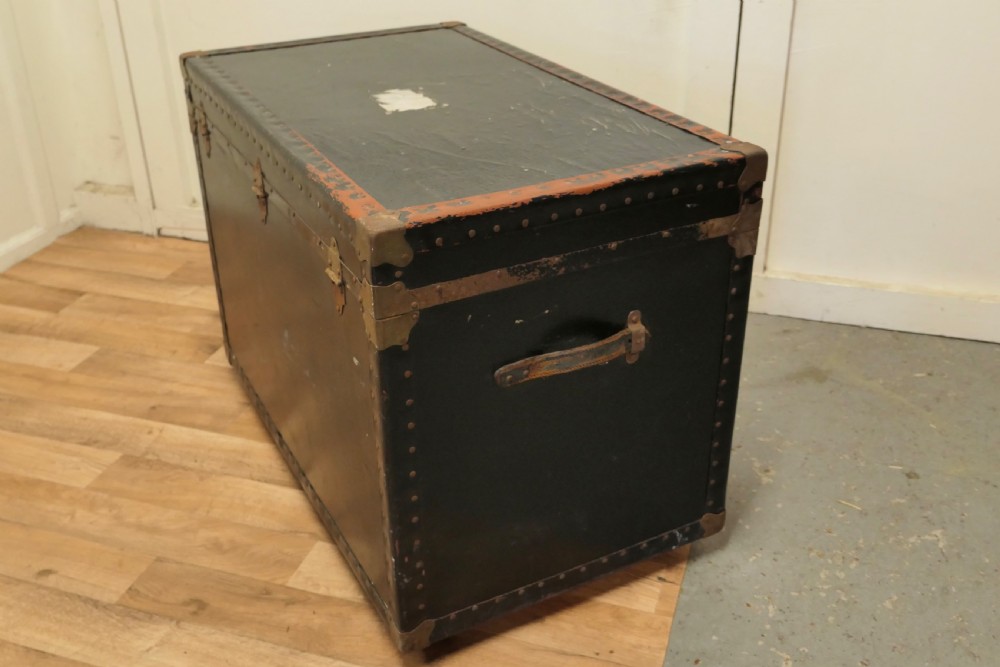 Large Vintage Rigid Canvas Travel Trunk, Steamer Trunk on Wheels View IV
