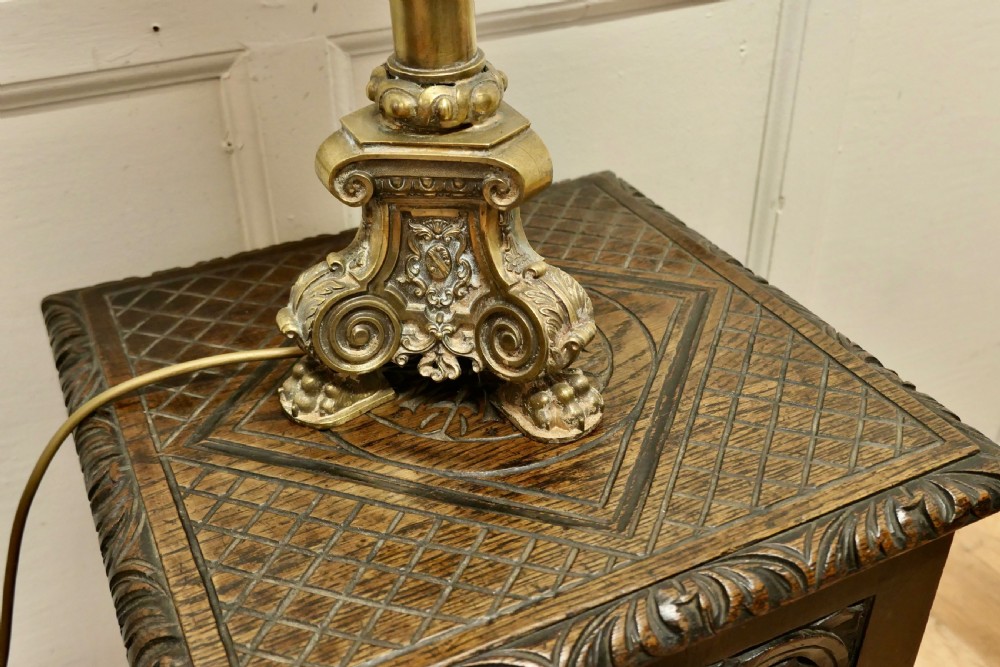 Heavy French Gothic Brass Table Lamp    View VI