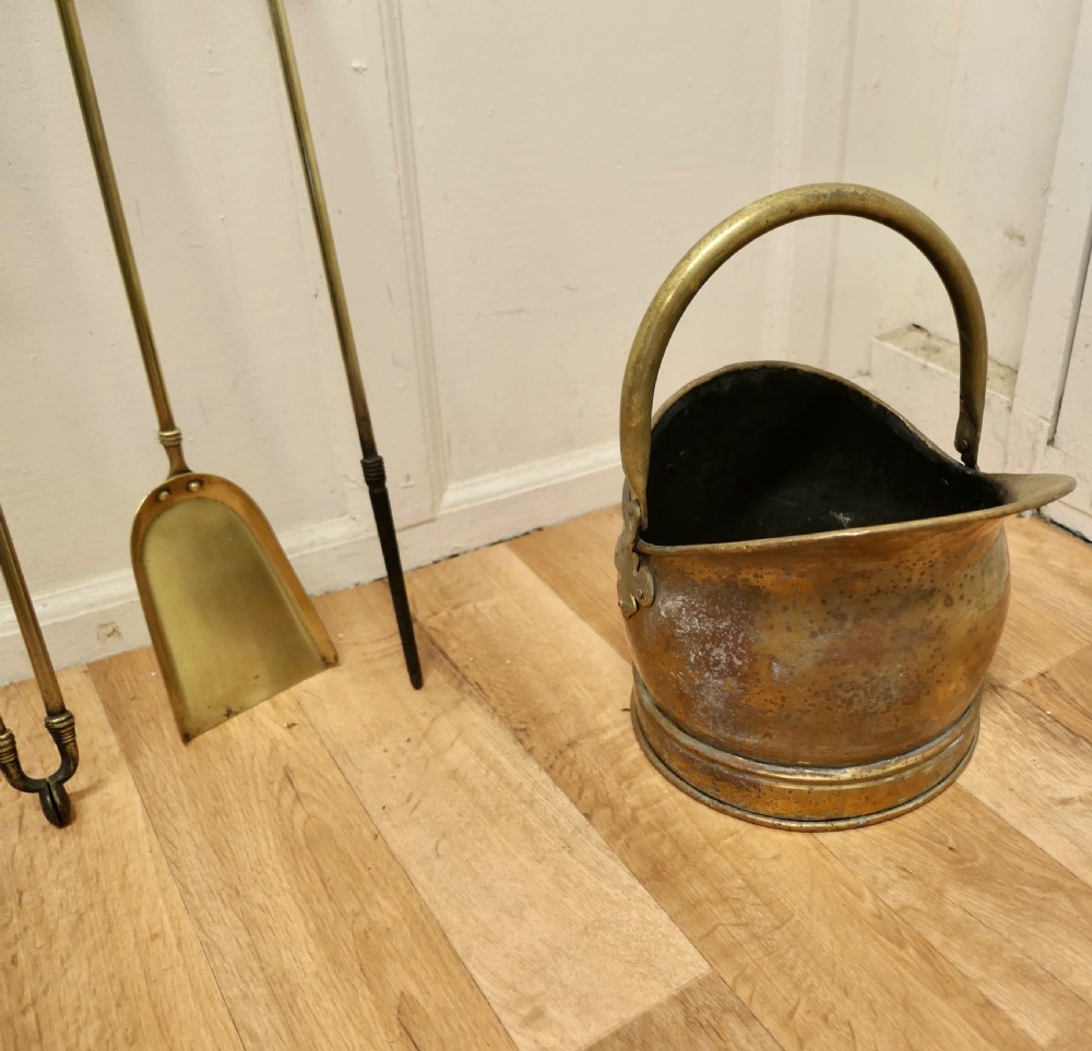 19th Century Set of Fireside Tools and a Coal Bucket View IV
