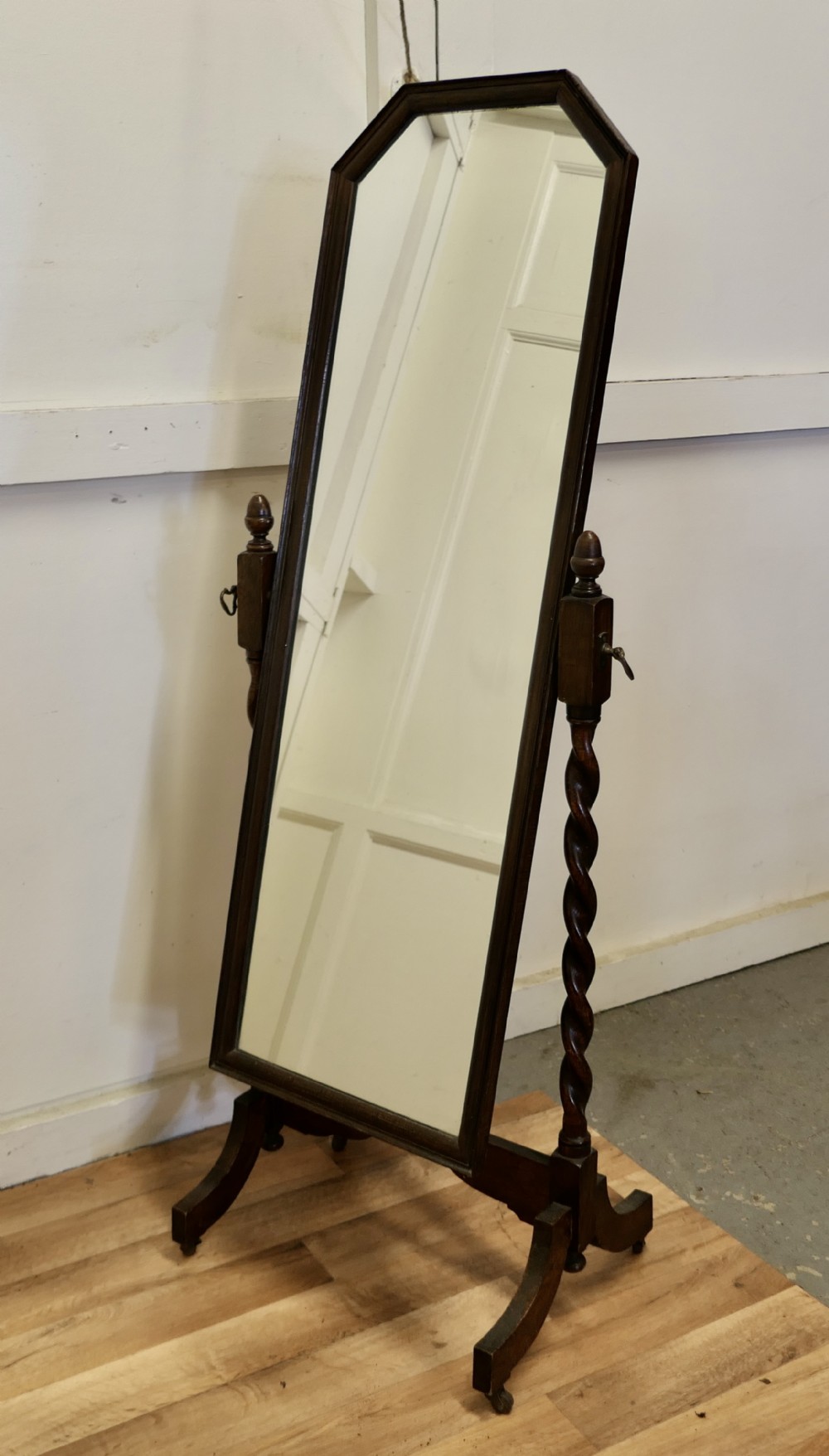 Oak Barley Twist Cheval Mirror  