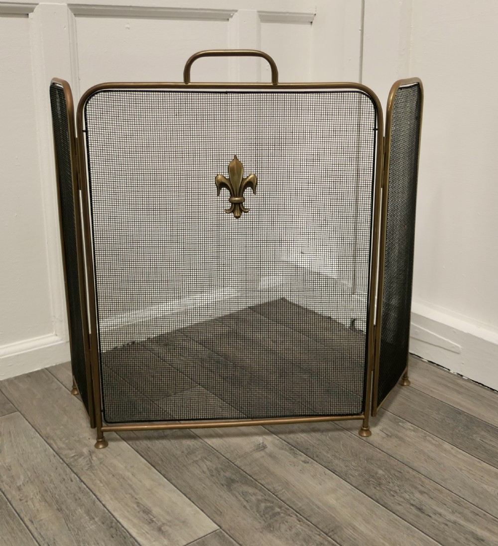Victorian Arts and Crafts Brass Fire Guard, Spark Screen
