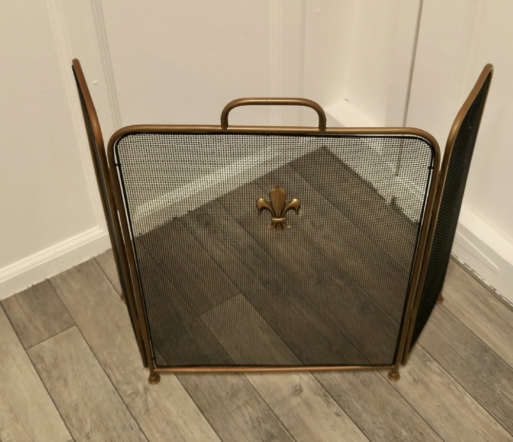 Victorian Arts and Crafts Brass Fire Guard, Spark Screen View II