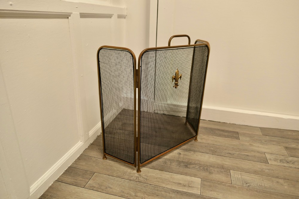 Victorian Arts and Crafts Brass Fire Guard, Spark Screen View III