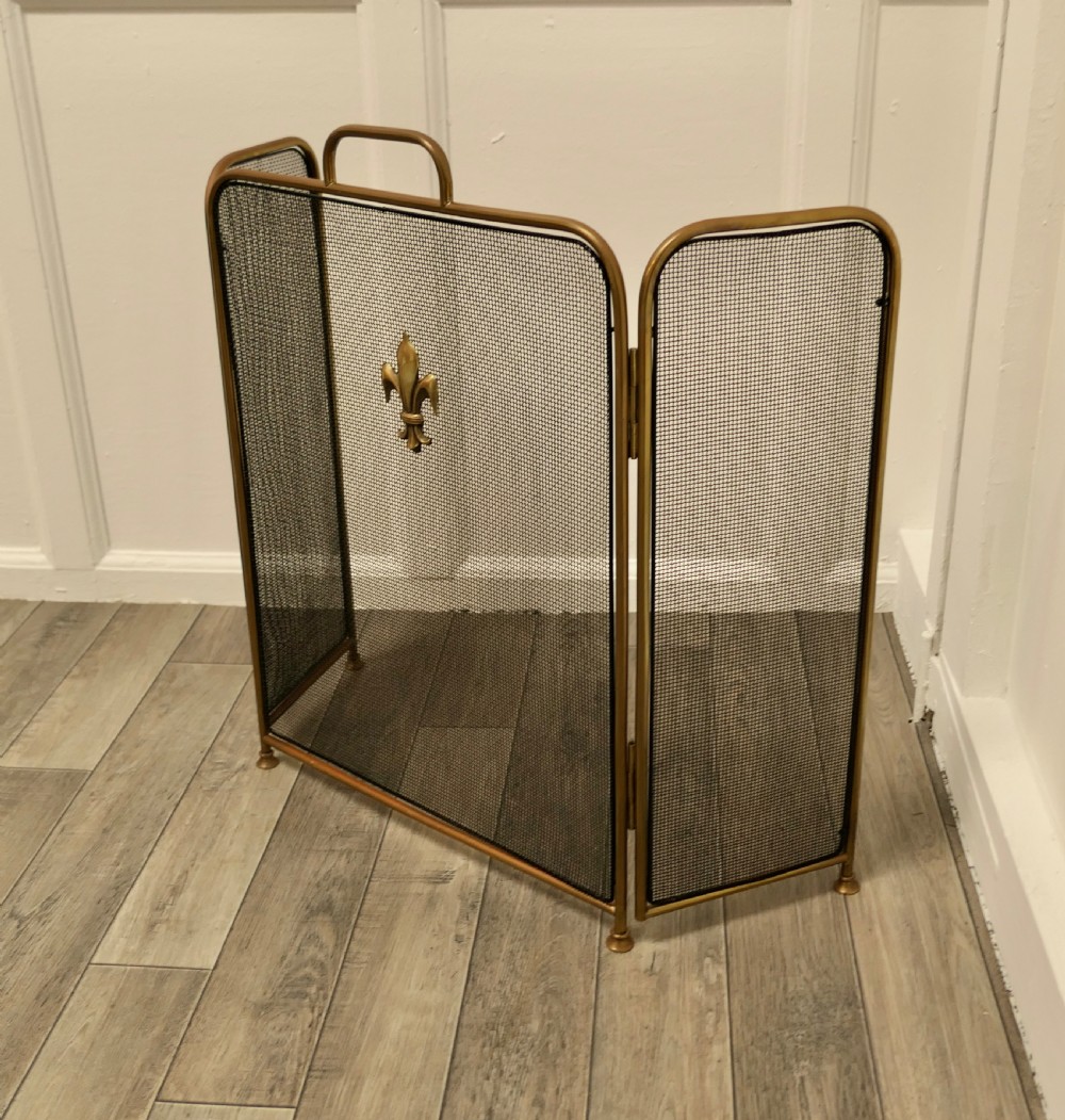 Victorian Arts and Crafts Brass Fire Guard, Spark Screen View IV