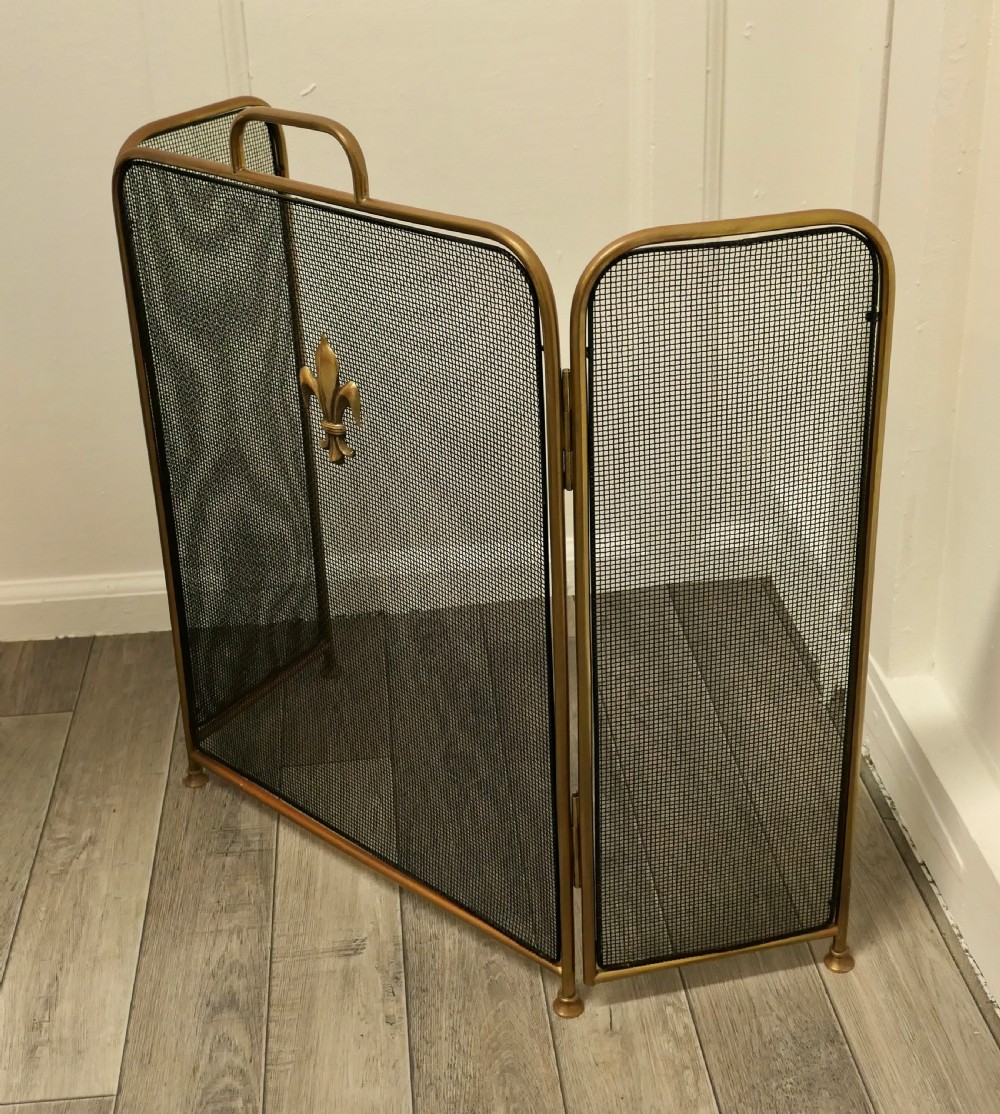 Victorian Arts and Crafts Brass Fire Guard, Spark Screen View V