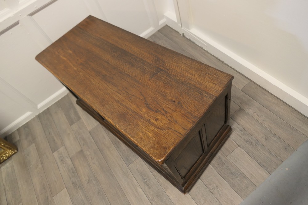 Arts and Crafts Carved Panelled Oak Coffer  View VI