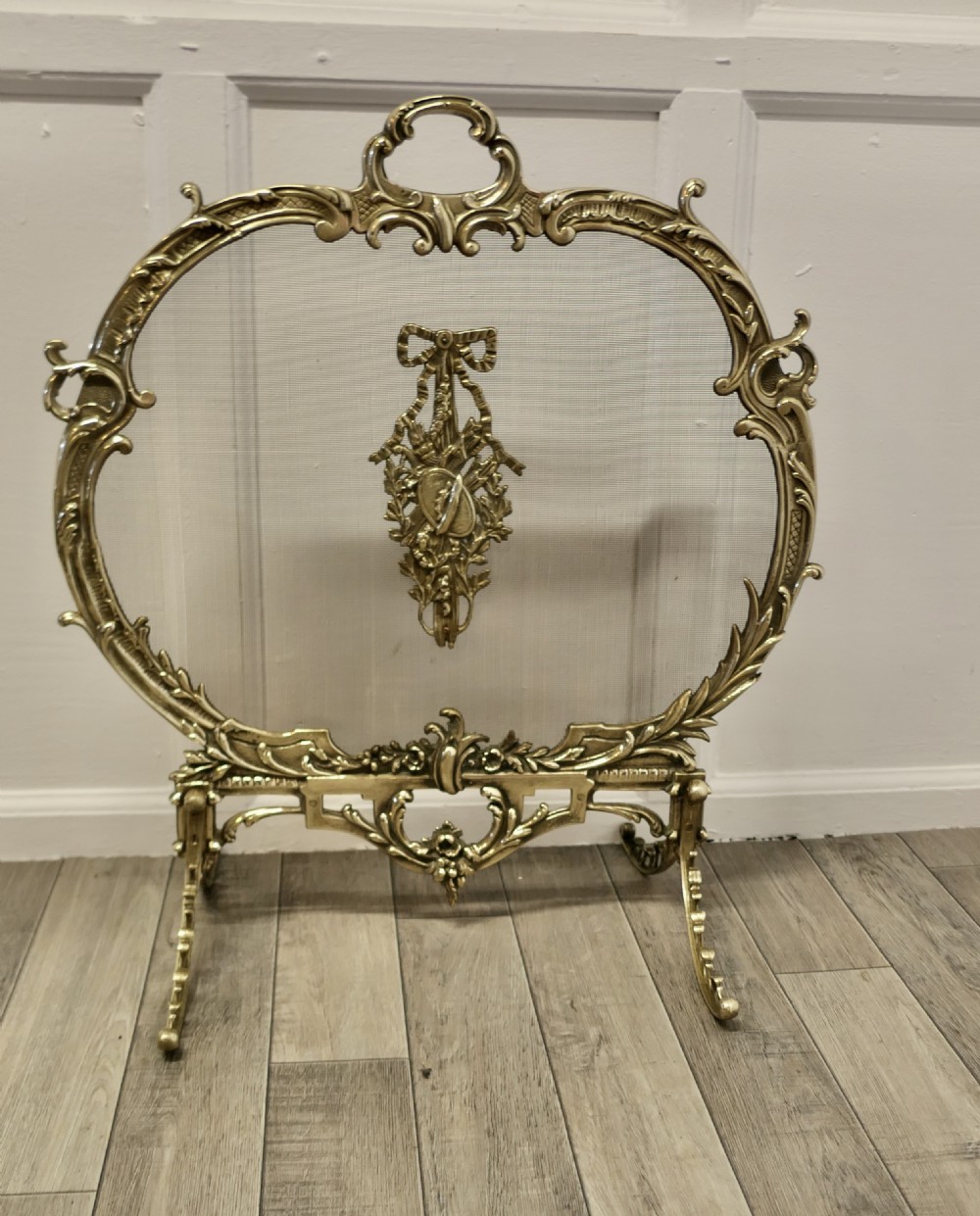 A Superb French Brass Rococo Fire Guard, Spark screen