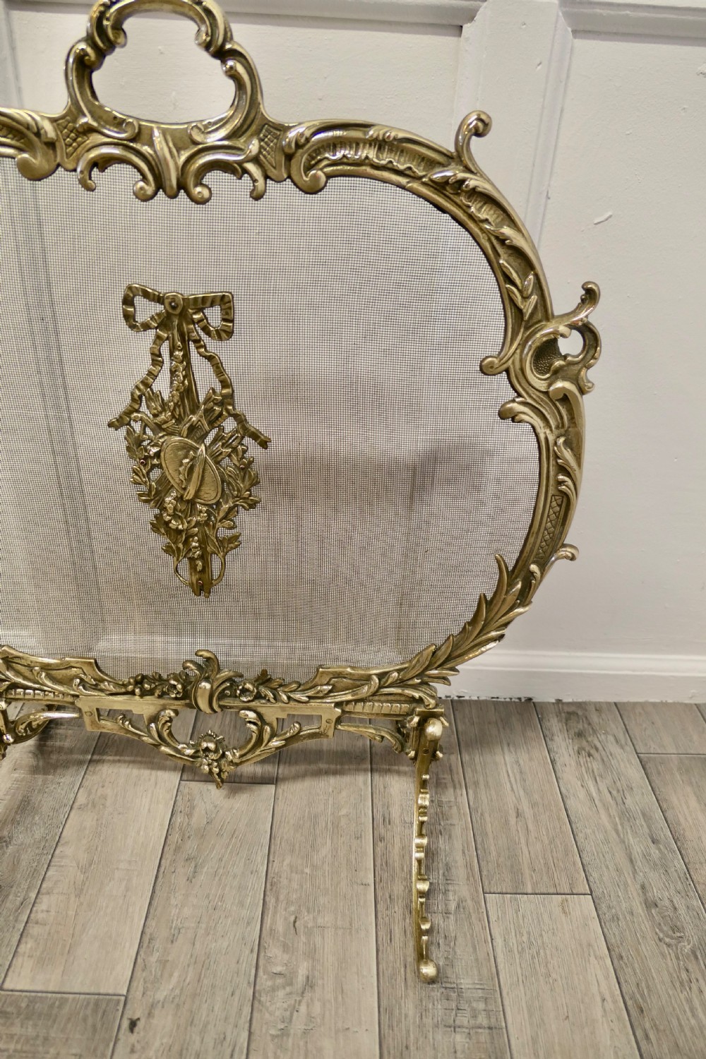 A Superb French Brass Rococo Fire Guard, Spark screen View V