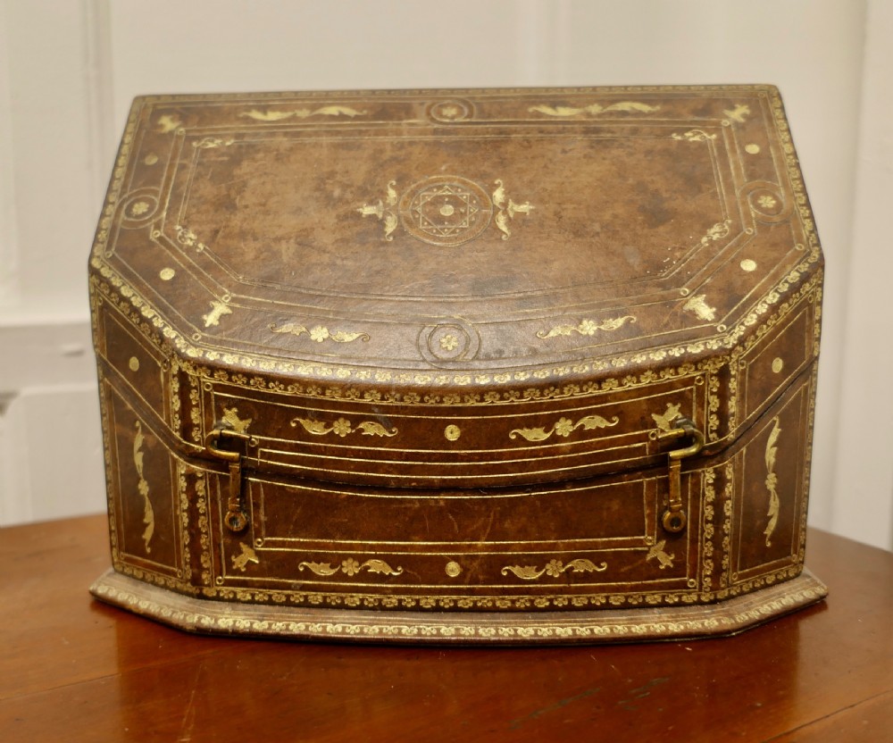 French Tooled Leather Stationary or Letter Box