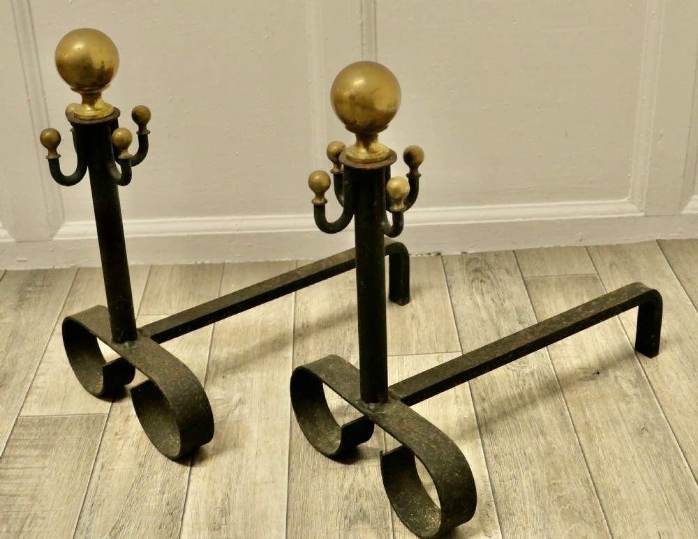 Pair of 19th Century Brass & Iron Andirons or Fire Dogs View IV