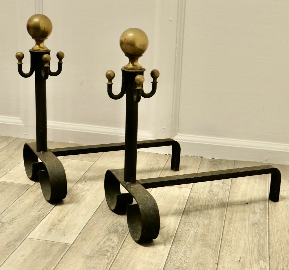 Pair of 19th Century Brass & Iron Andirons or Fire Dogs View V