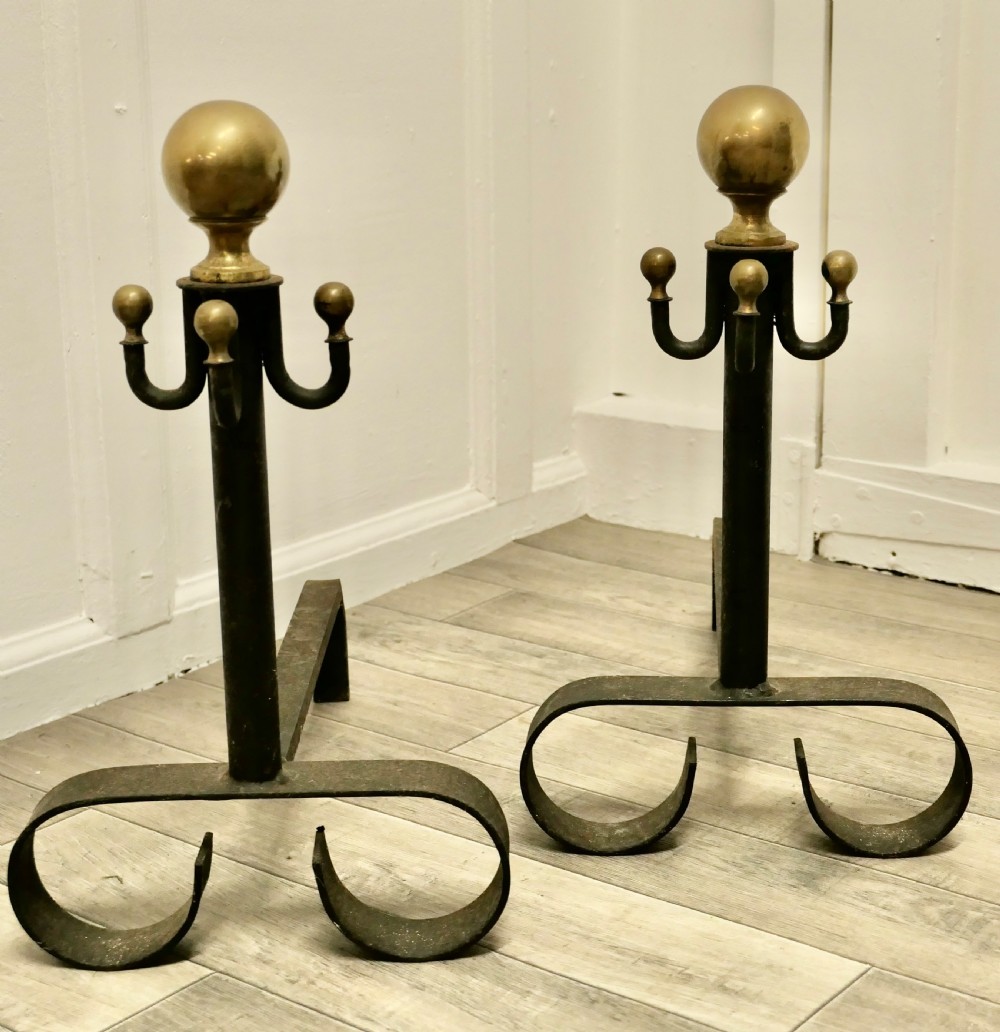 Pair of 19th Century Brass & Iron Andirons or Fire Dogs View VI