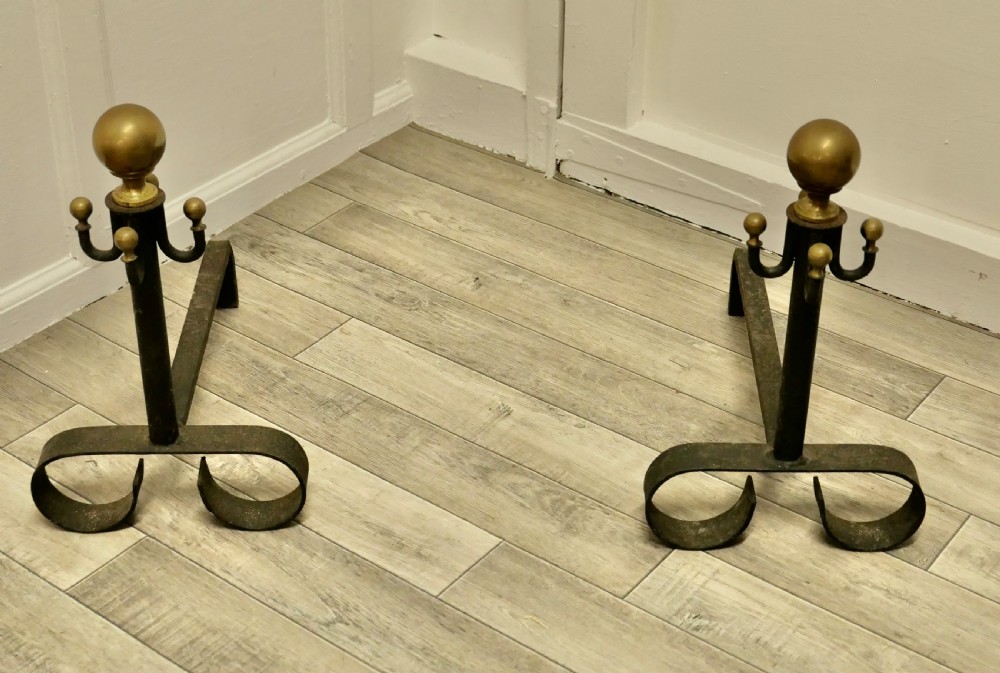 Pair of 19th Century Brass & Iron Andirons or Fire Dogs View VII