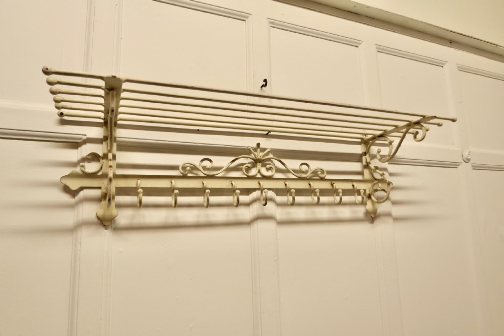 Long 9 Hook French Painted Iron Hat and Coat Rack