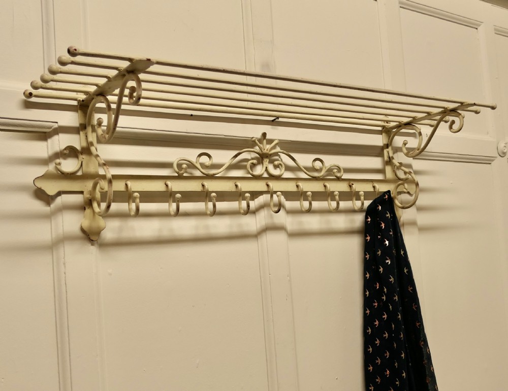 Long 9 Hook French Painted Iron Hat and Coat Rack View II