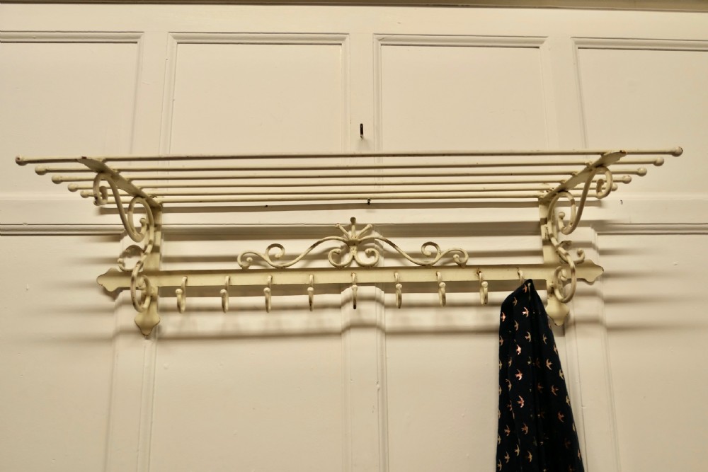 Long 9 Hook French Painted Iron Hat and Coat Rack View III