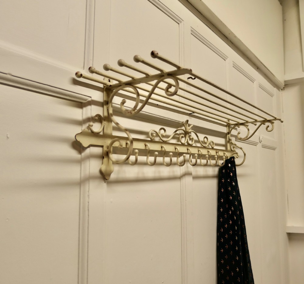 Long 9 Hook French Painted Iron Hat and Coat Rack View IV