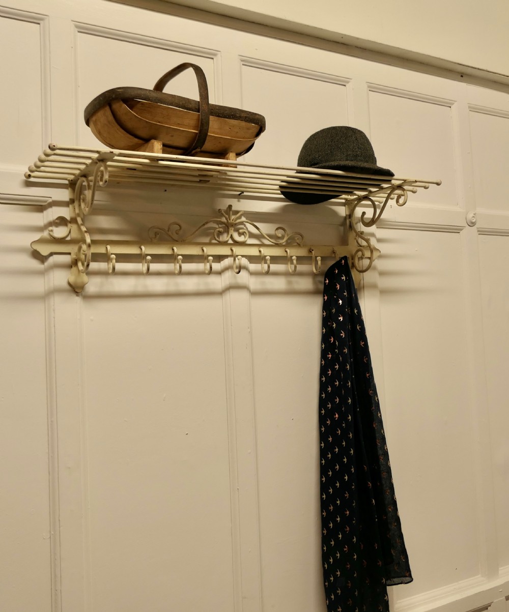 Long 9 Hook French Painted Iron Hat and Coat Rack View V