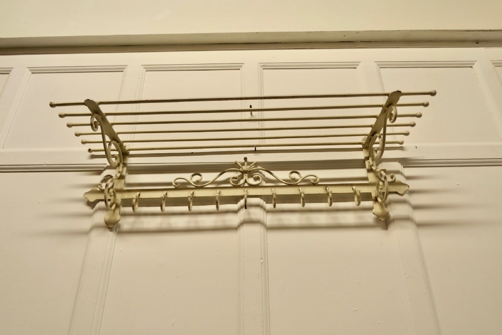 Long 9 Hook French Painted Iron Hat and Coat Rack View VI