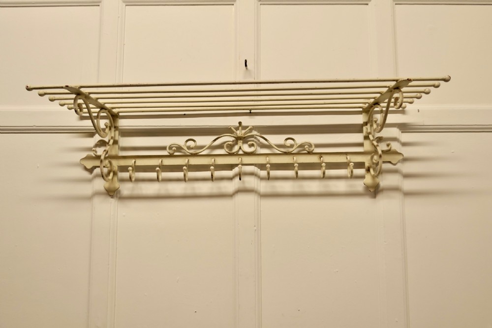 Long 9 Hook French Painted Iron Hat and Coat Rack View VII