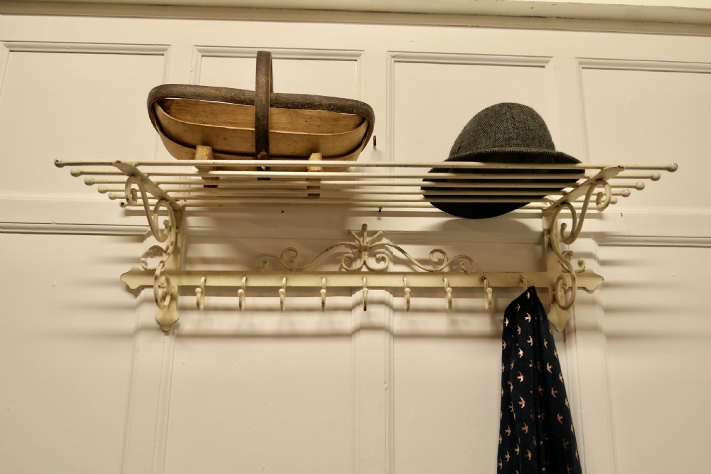 Long 9 Hook French Painted Iron Hat and Coat Rack View VIII
