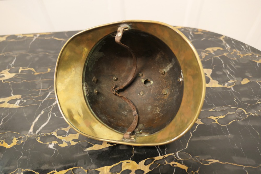 Original Brass French Sapeurs Pompiers d’ Autun Fireman’s Helmet View V
