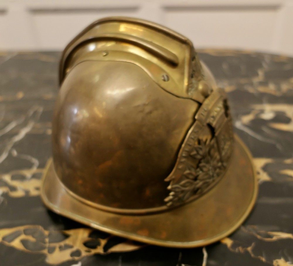 Original Brass French Sapeurs Pompiers d’ Autun Fireman’s Helmet View VI