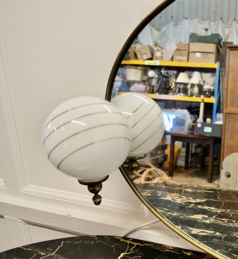 Large Art Deco Oval Wall Mirror with Globe Lights View II