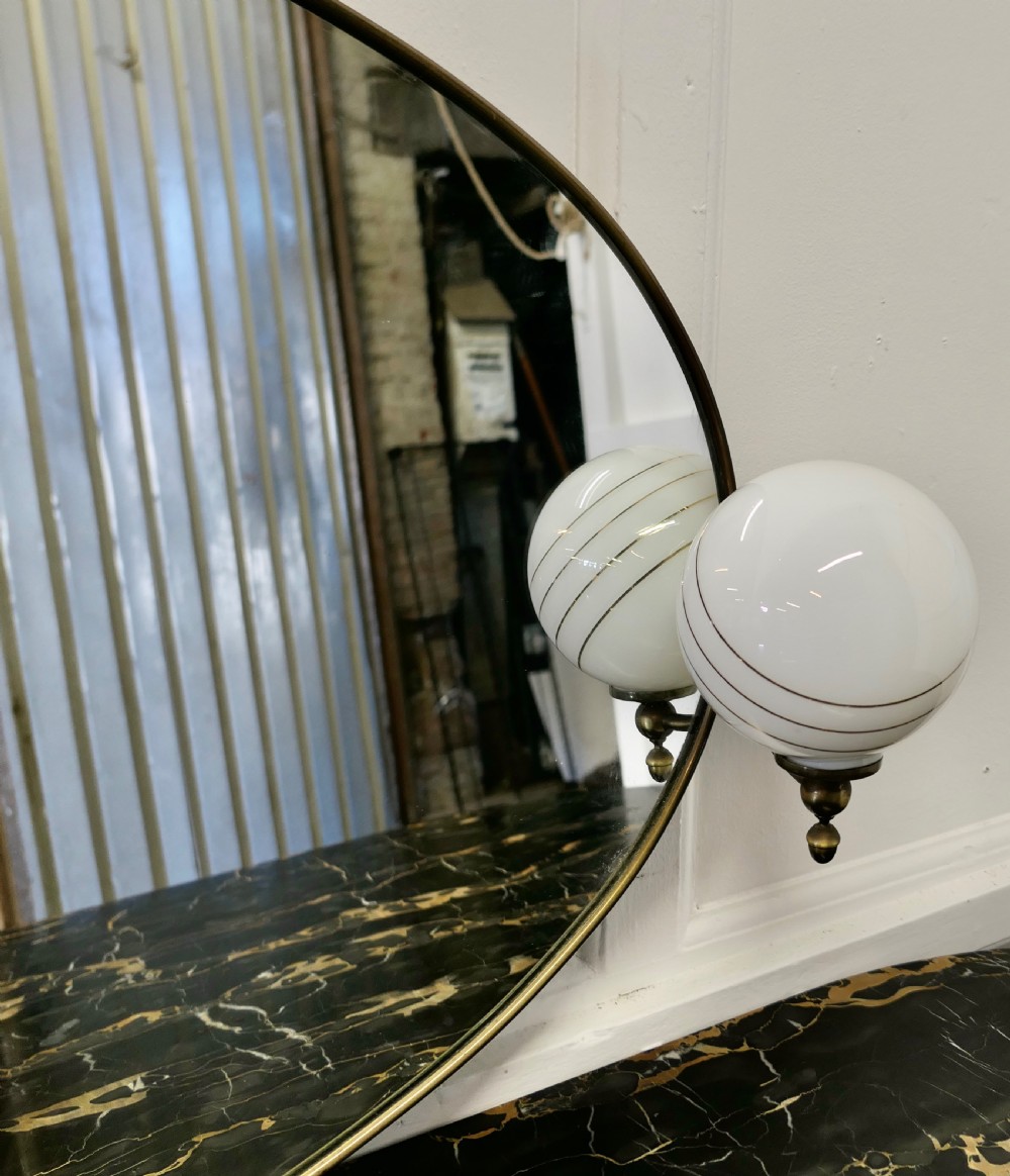 Large Art Deco Oval Wall Mirror with Globe Lights View III