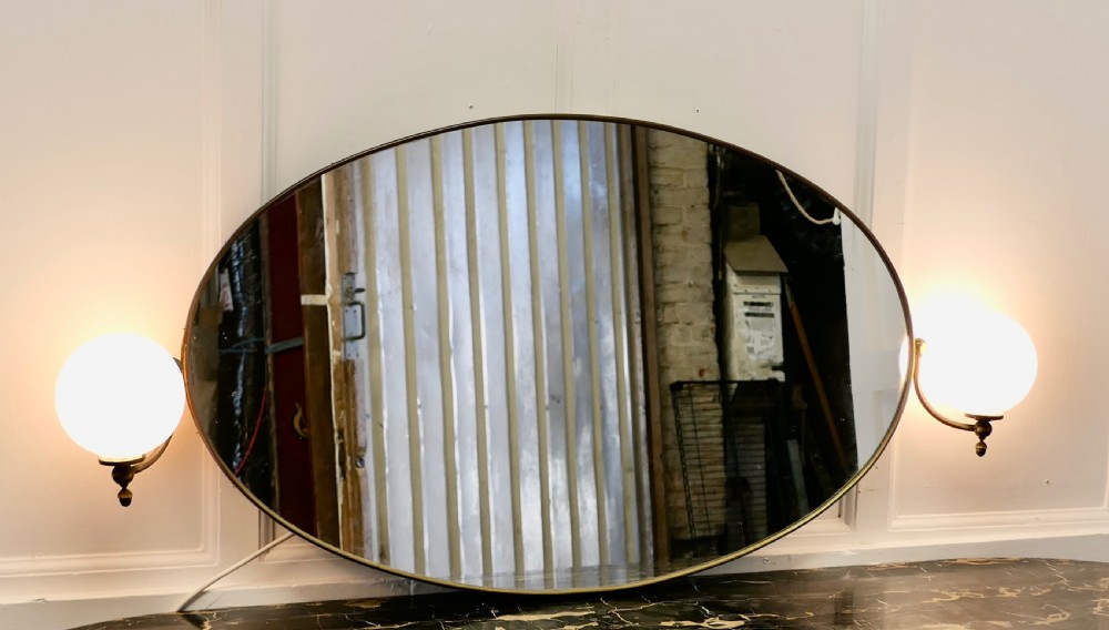 Large Art Deco Oval Wall Mirror with Globe Lights View VII