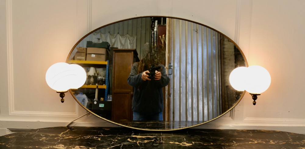 Large Art Deco Oval Wall Mirror with Globe Lights View VIII
