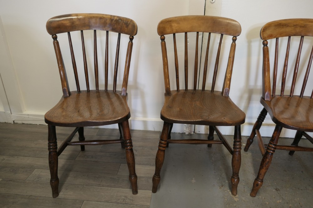 Set of 4 Victorian Elm Seated Stick Back Kitchen Dining Chairs View IV