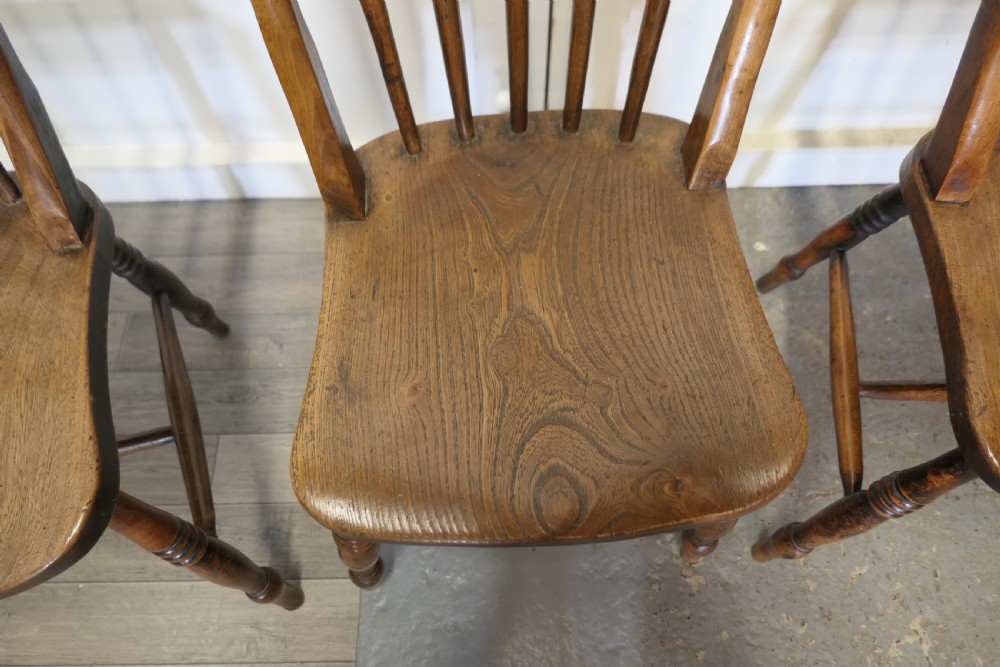 Set of 4 Victorian Elm Seated Stick Back Kitchen Dining Chairs View V