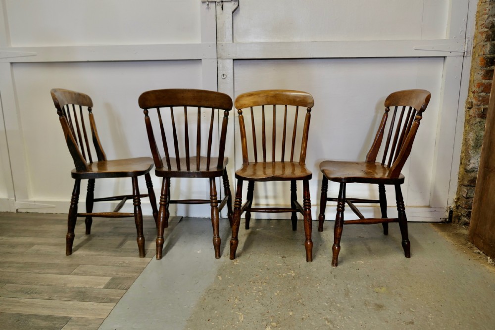 Set of 4 Victorian Elm Seated Stick Back Kitchen Dining Chairs View VI