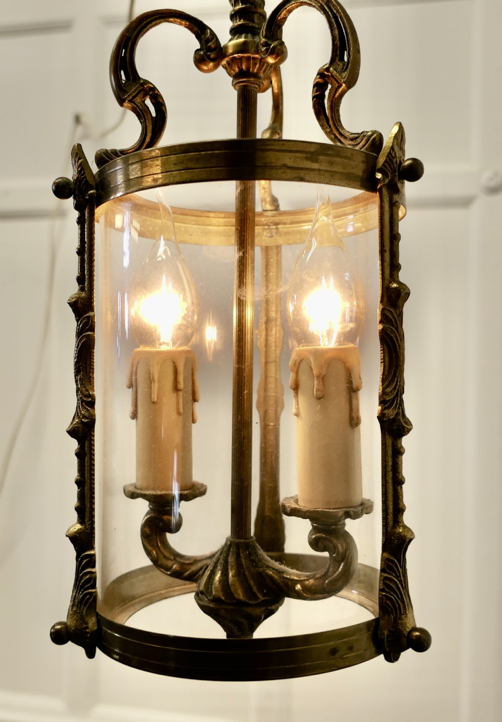 French Rococo Brass Glass Lantern Hall Light View VIII