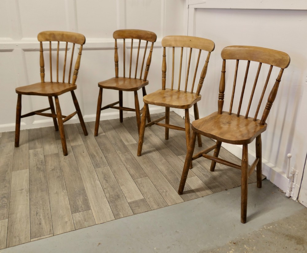 Set of 4  Beech and Elm Seated Stick Back Kitchen Dining Chairs View II