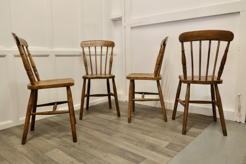 Set of 4  Beech and Elm Seated Stick Back Kitchen Dining Chairs View III