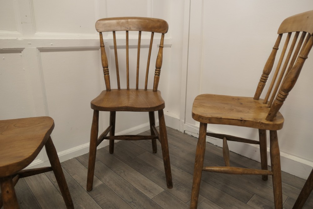 Set of 4  Beech and Elm Seated Stick Back Kitchen Dining Chairs View IV