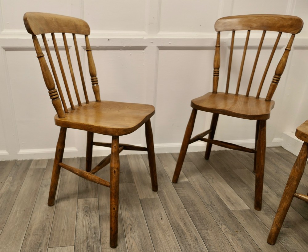 Set of 4  Beech and Elm Seated Stick Back Kitchen Dining Chairs View V