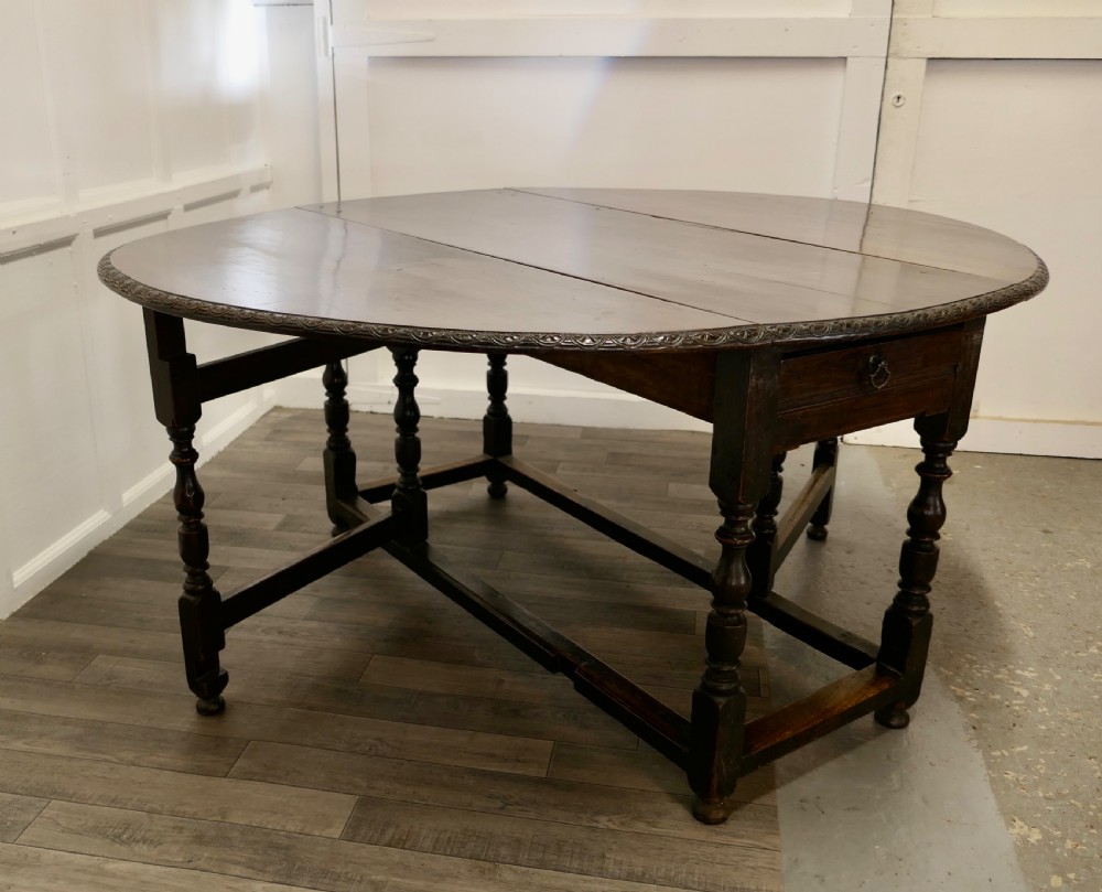 Large 18th Century Oak Gate Leg Dining Table View III