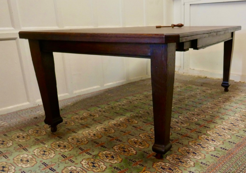 Victorian Arts and Crafts Oak Wind Out Table, Extending Dining Table  View II