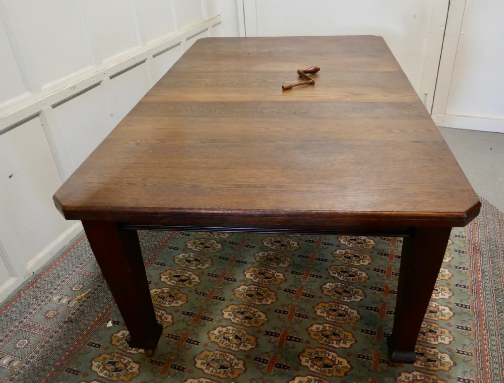Victorian Arts and Crafts Oak Wind Out Table, Extending Dining Table  View III
