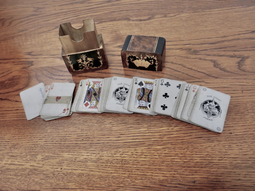 French Inlaid Playing Card Box with 2 Packs of  Cards View IV