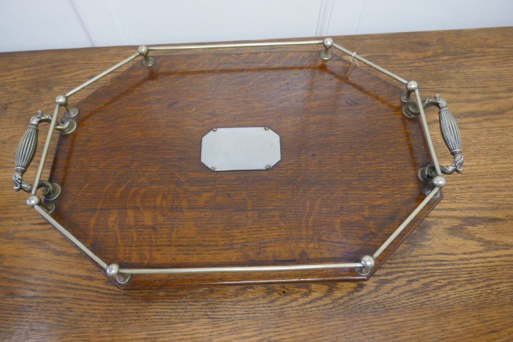 Octagonal Oak and Silver Plated Drinks Tray 