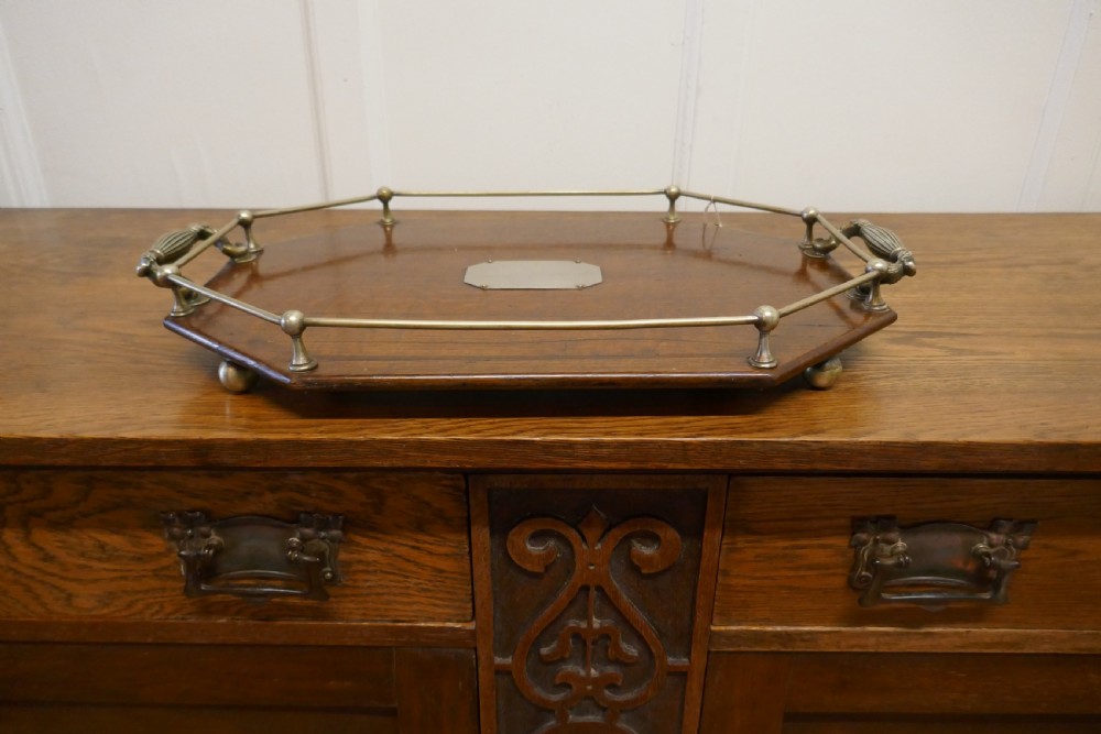 Octagonal Oak and Silver Plated Drinks Tray  View II