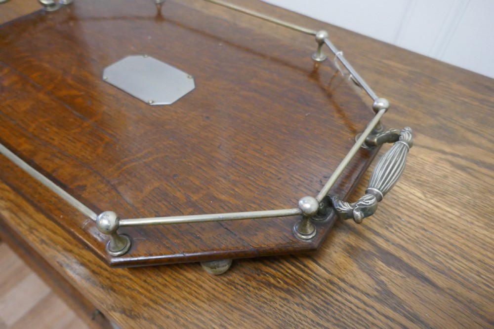 Octagonal Oak and Silver Plated Drinks Tray  View III
