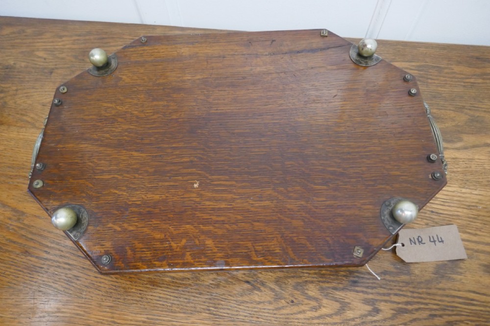 Octagonal Oak and Silver Plated Drinks Tray  View V